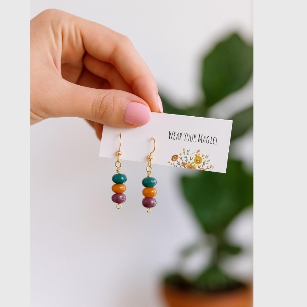 Handmade Jade Bead Earrings Lightweight Gemstone Drops w/ 18k Gold Plated Hooks - Picture 6 of 6